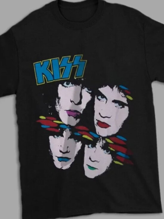 Gildan Other - Vintage Retro Rock Band Graphic T-shirt Black Pop-Art Portrait Tee